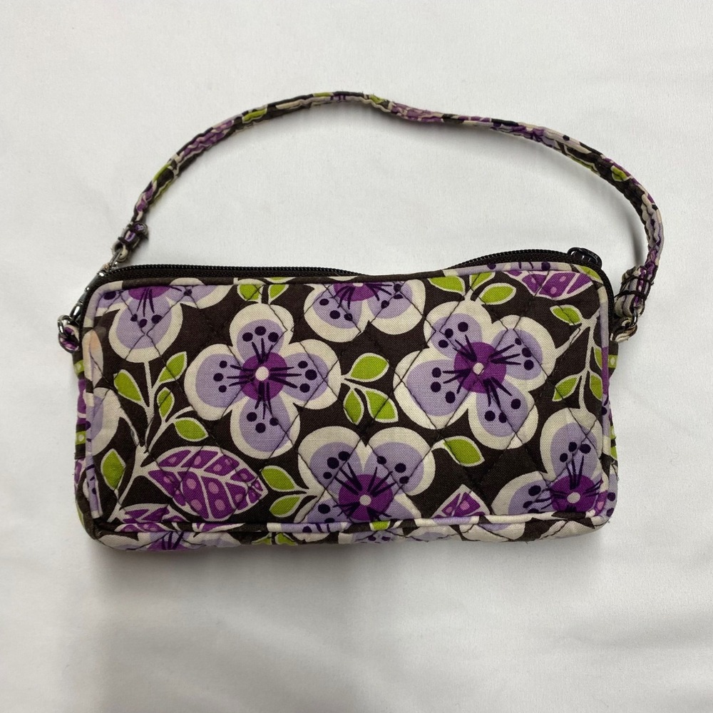 Vera Bradley Plum Petals Floral Quilted Cotton Wristlet Clutch Purple Brown